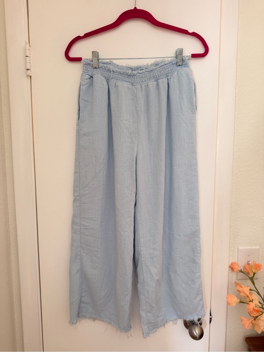 Wide Leg Elastic Waist Pants in Light Blue